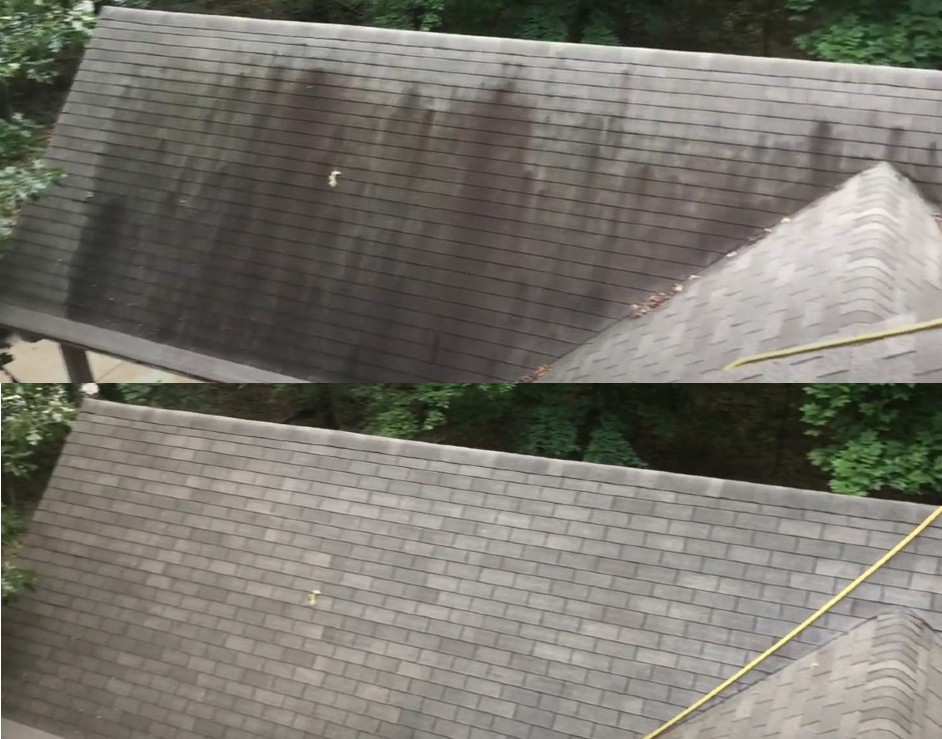 Roof washing before and after